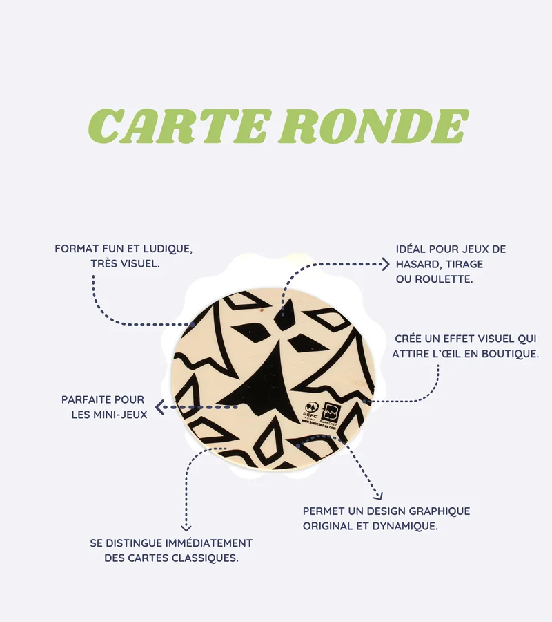 Carte ronde : format fun et visuel pour jeu de hasard ou tirage