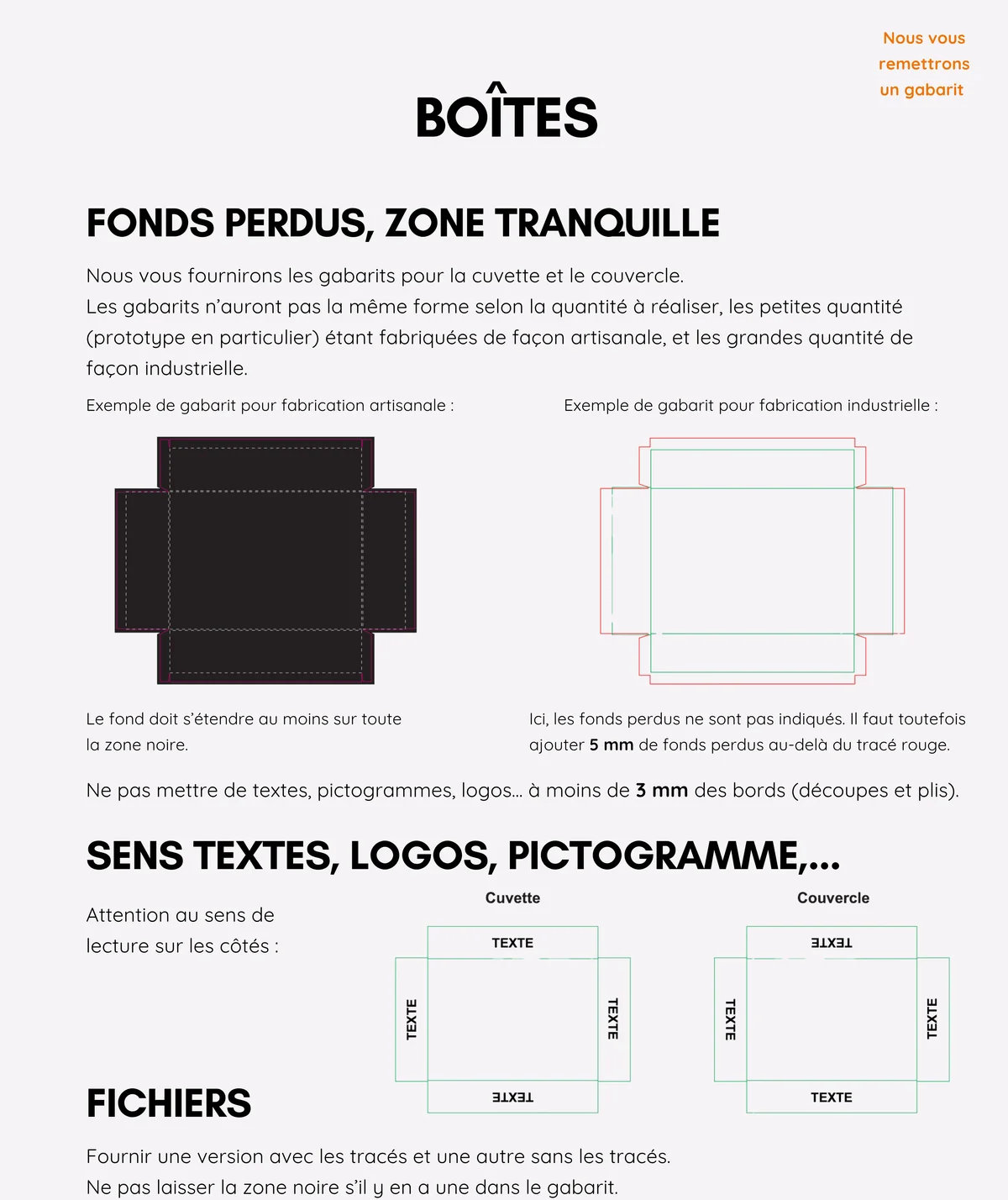 Boîtes cloche : cuvette, couvercle, fonds perdus